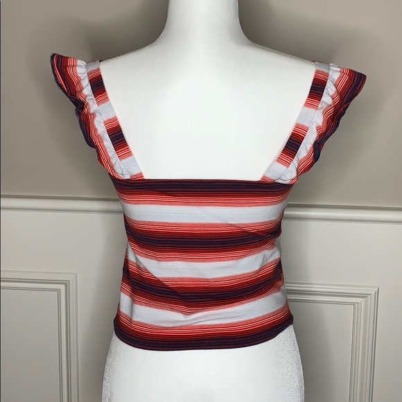 BP Stripe Ruffle Strap Crop Tank Sz M - Picture 6 of 8